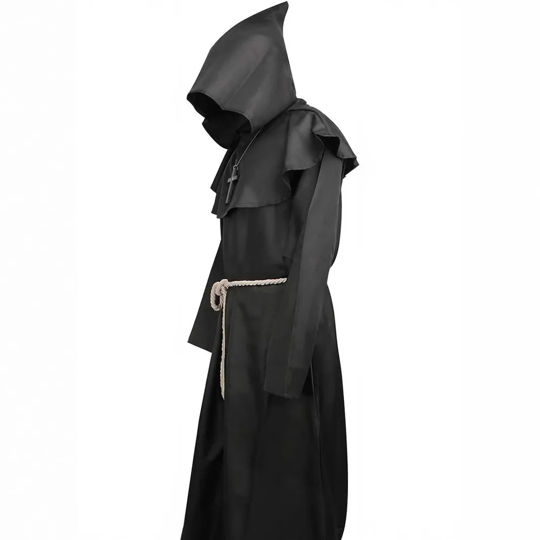 

Halloween Costume Hooded Monk Solid Cosplay Costumes Cross Midi Dress Lace Up Mock Neck Three Quarter Sleeves Casual 2025 Spring