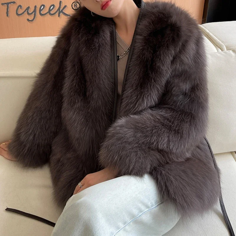 

Tcyeek Women's Winter Coats Fox Fur Coat Women's Fashion Lace-up Coats New Women Clothes Warm Fur Jackets Casaco Feminino Lq