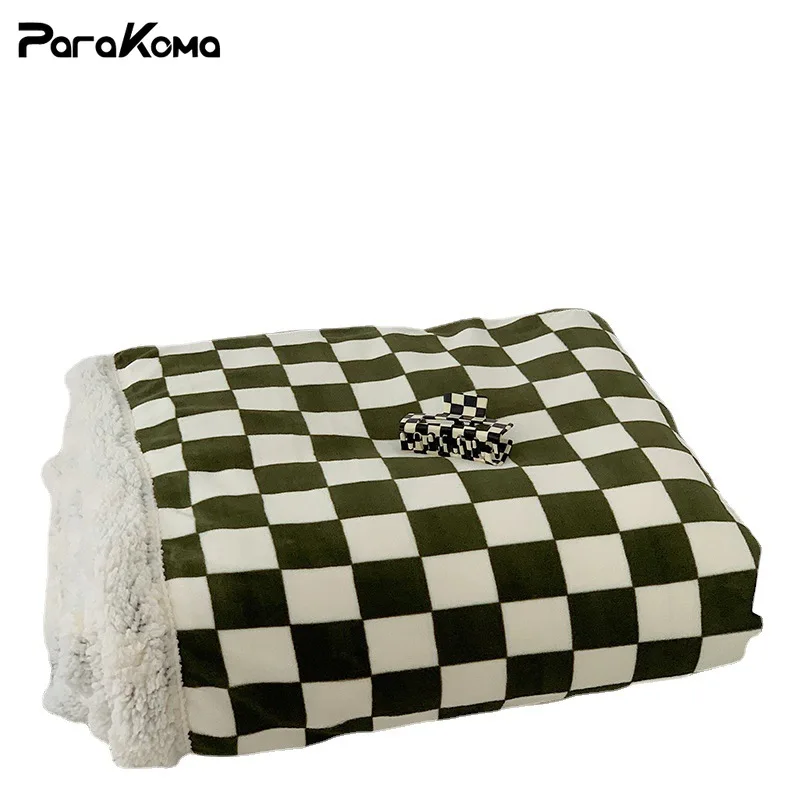 

Sherpa Throw Blanket Fuzzy Fleece Blanket Checkerboard Pattern Flush Cozy Cashmere Bed Spread Blankets for Beds Sofa Couch