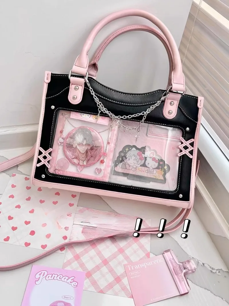 Japan Style Ita Bolsos Mujer Niche Transparent Tote Hand Bag Sweet Trendy Sac Femme Textured Bags Hit Color Square Bolso