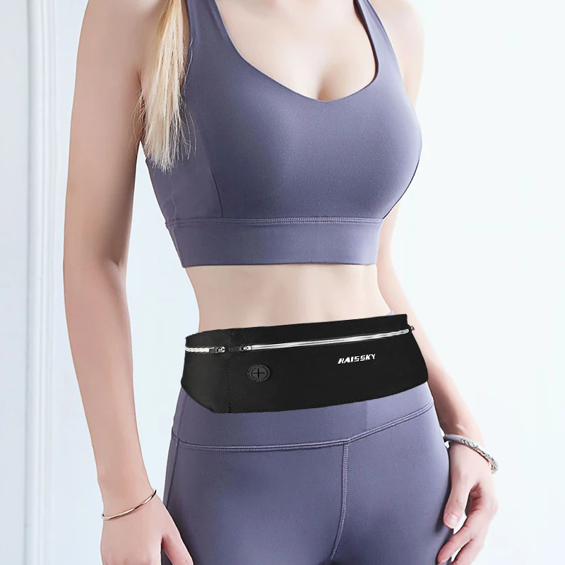 HAISSKY رقيقة جدا حزام ركض حقائب الرجال النساء الرياضة في الهواء الطلق Fitenss مرونة قابل للتعديل الخصر حزمة للهاتف سماعة مفاتيح