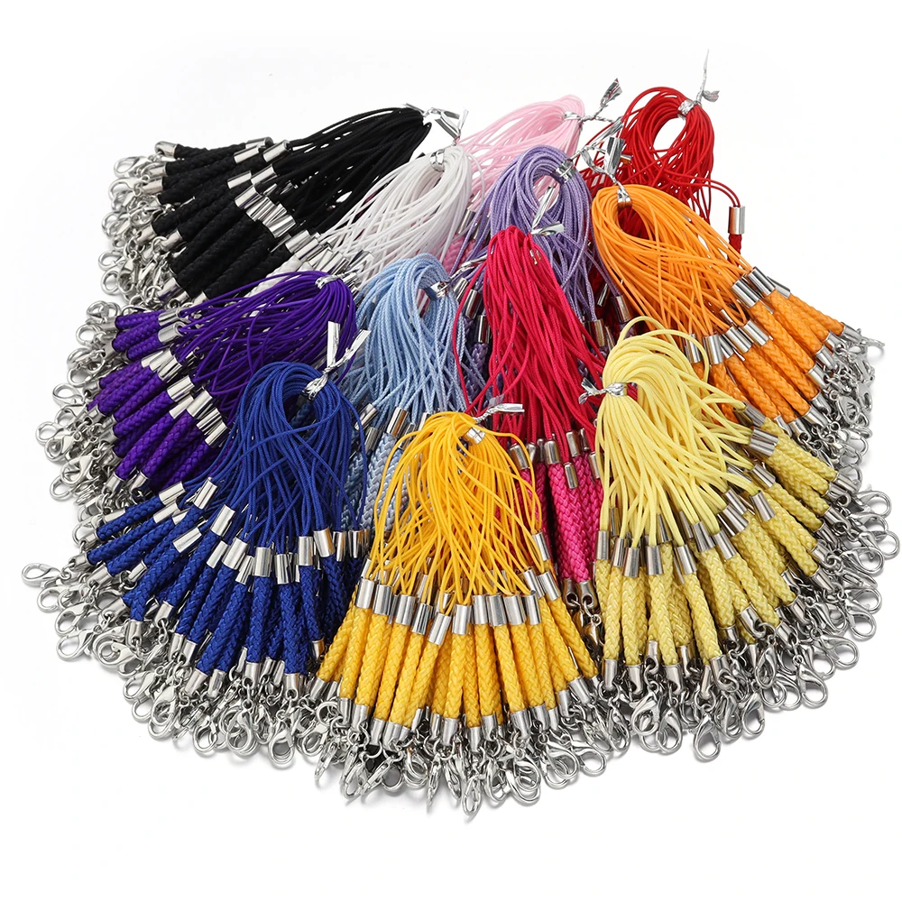10pcs Braided Lanyard Strap Cord Clasp Rope Keychains Cellphone Hook Keyring Bag Accessories Key Ring Making Supplies Material