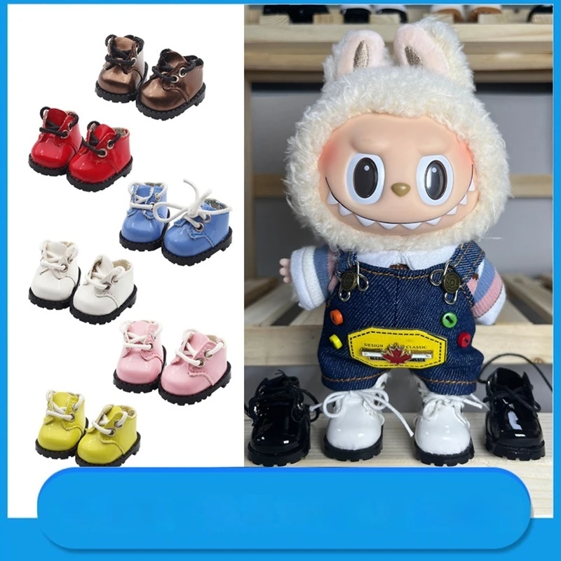 Labubu 10cm Cotton Doll Shiny Leather Round Head Strap Suit Shoes Finger Shoes Children Couples Holiday Birthday Gifts