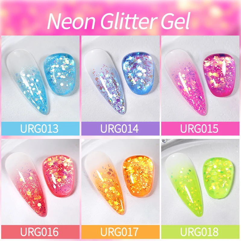 Ur sugar-esmalte gel uv, neon, glitter, laser, forma irregular, lantejoulas, fluorescentes, brilhantes, embeber off, led, 7ml