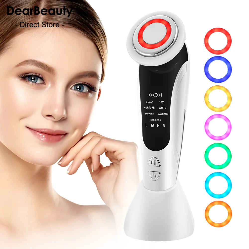 7-in-1 EMS Face Lifting-apparaat Microstroom LED-lichttherapie Warmte-vibratie Gezichtsmassager voor nekverstevigende huidverjonging