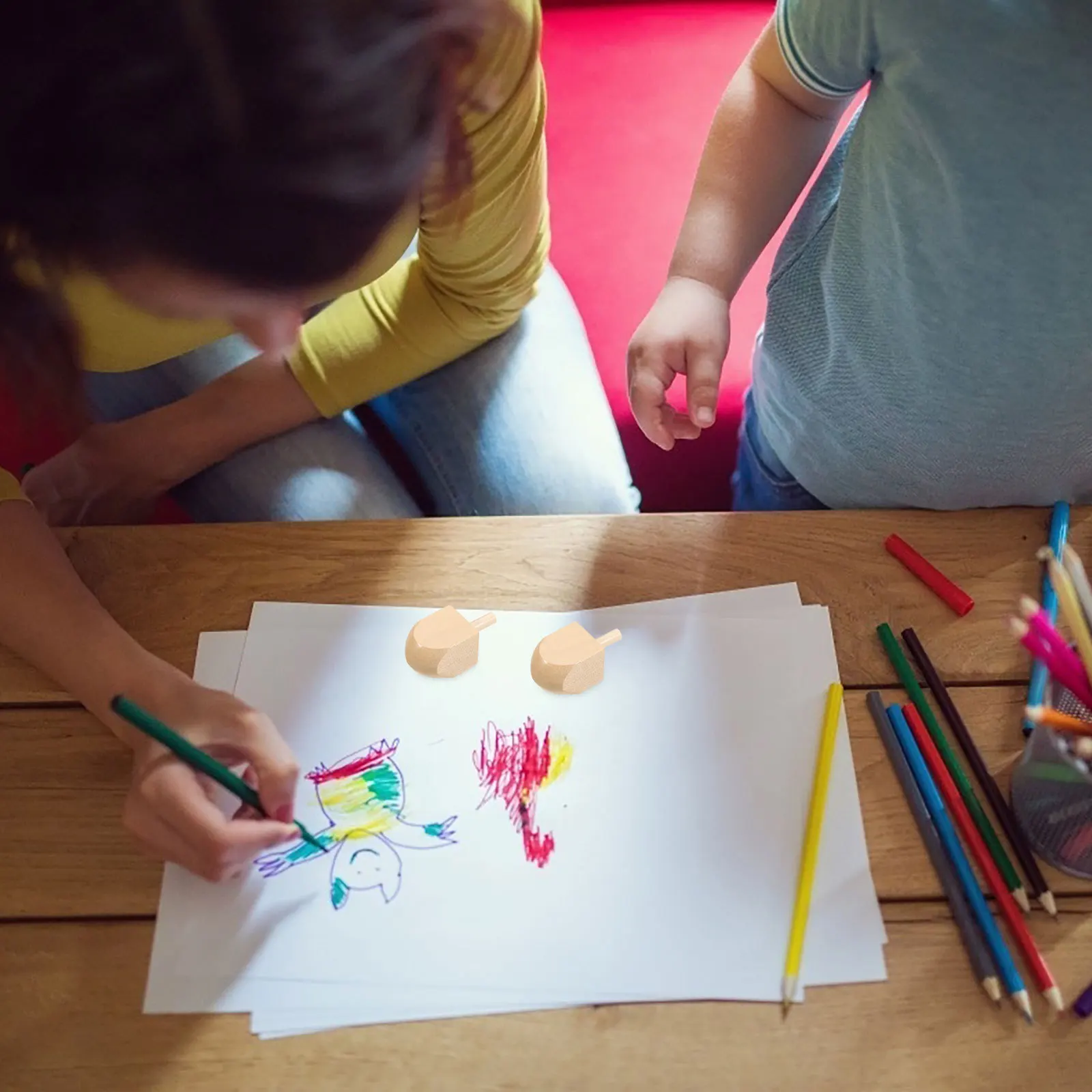 10 قطعة خشبية ل Hanukkah غير مصبوغ قطع علوية فارغة لتقوم بها بنفسك الحرفية الاطفال الخشب الغزل القمم التعليمية هدايا الحفلات #3