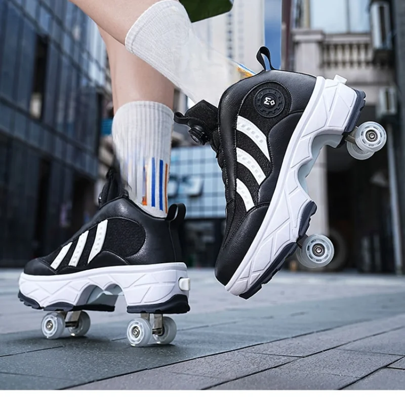 Four wheel sliding adult retractable commuting shoes, students can wear them with wheels