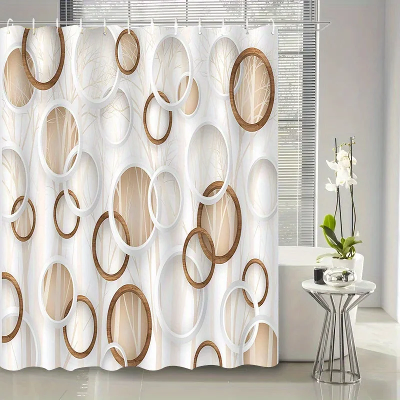 

Exquisite Circular Geometric Pattern Bathroom Shower Curtain High End Elegant Home Decor Compartment Bathroom Addition Curtain
