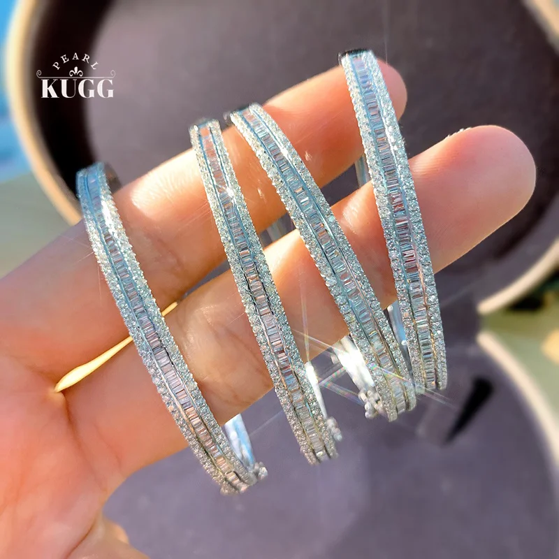 

KUGG 100% 18K White Gold Bangle Luxury Classic Design 1.20carat Real Natural Diamond Bangle for Women High Party Jewelry