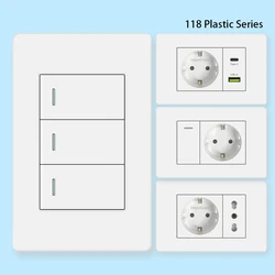 EU Korea Power Plug with 16A Usb Wall Socket,Electric 2Way Light Switch Panel,Universal USB Type-C 20W Fast Charging Outlet 220V