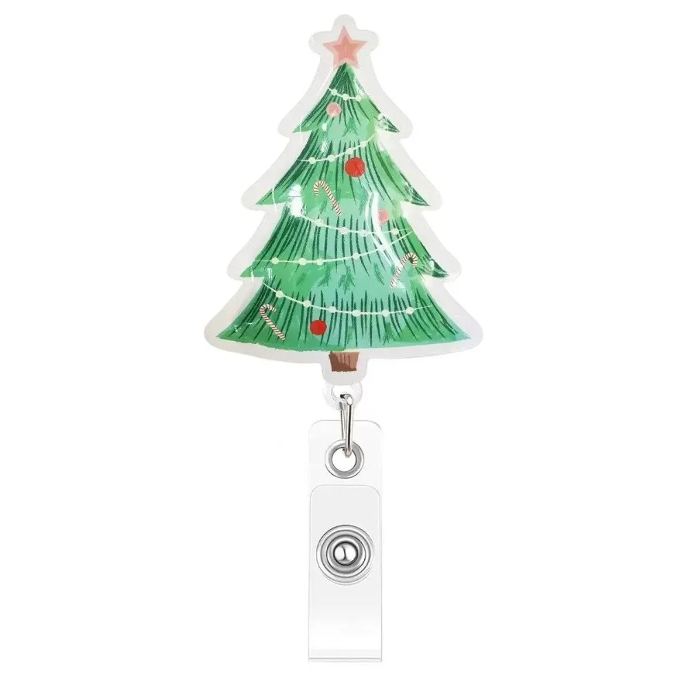 Pink Santa Christmas Badge Holder Christmas Tree Reindeer Badge Reel Sturdy Glitter Acrylic Retractable Badge Reel Hospitals