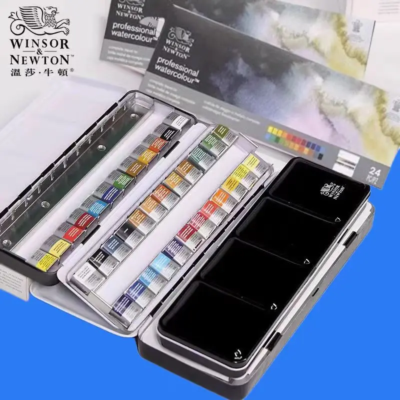 

WINSOR&NEWTON Artist Solid Watercolor 12 Colore Travel Set 24 Color Half pans 6 Colors 5ml Professional Beginner Art Supplier