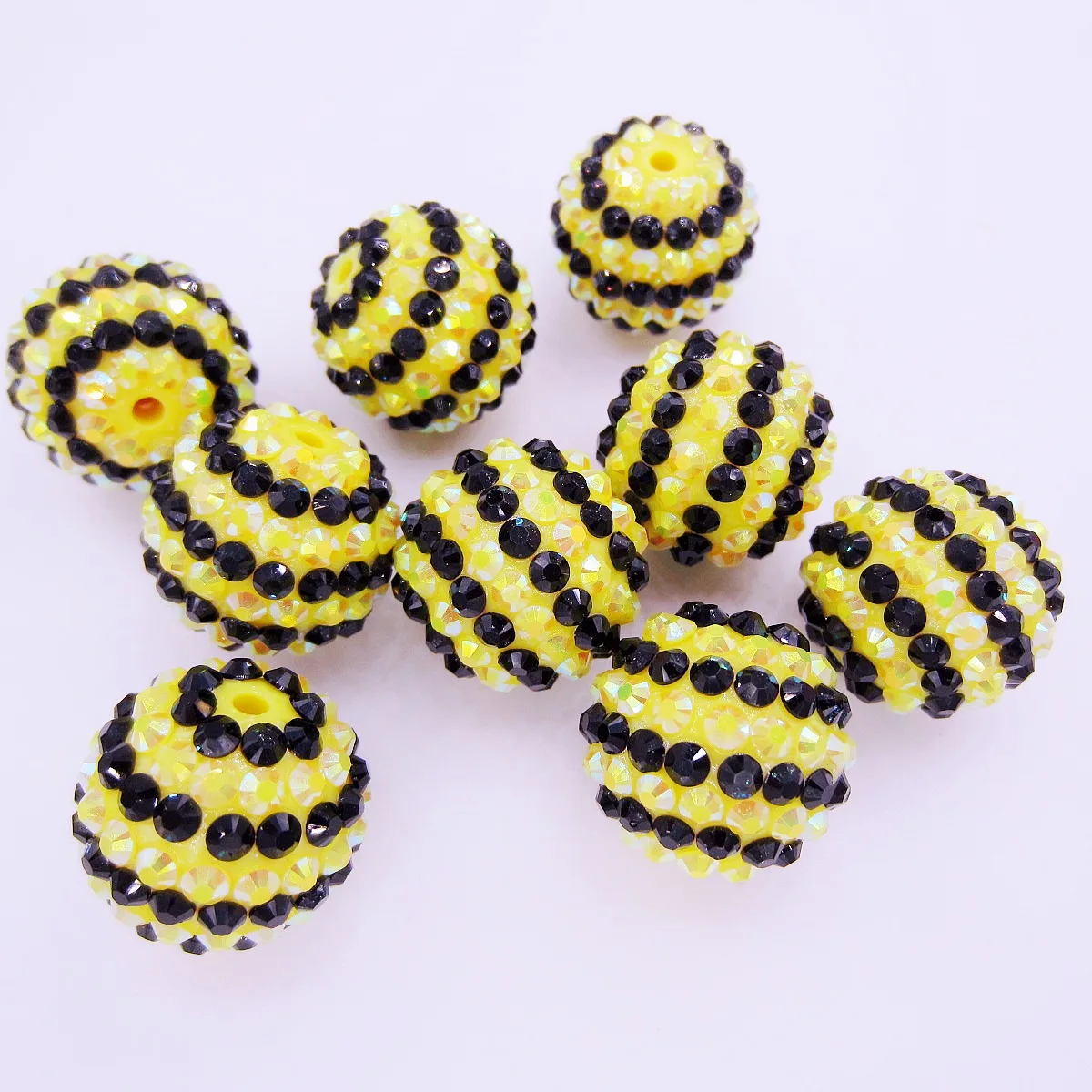 50PCS Handmade Resin Rhinestone Bead 20MM Yellow Black Double Color Striped Beads For Girls Chunky Bubblegum Necklace Making image 6