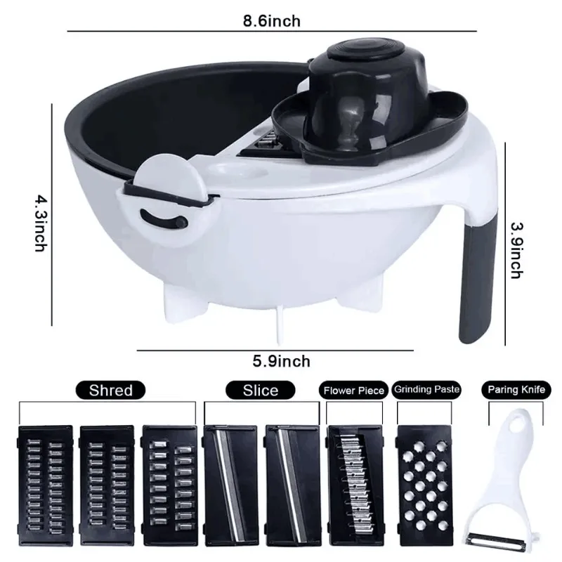 

Top Sale Multi-Purpose Fruit and Vegetable Slicer Shredder Handheld Wet Basket Cutter with 7 Interchangeable Blades