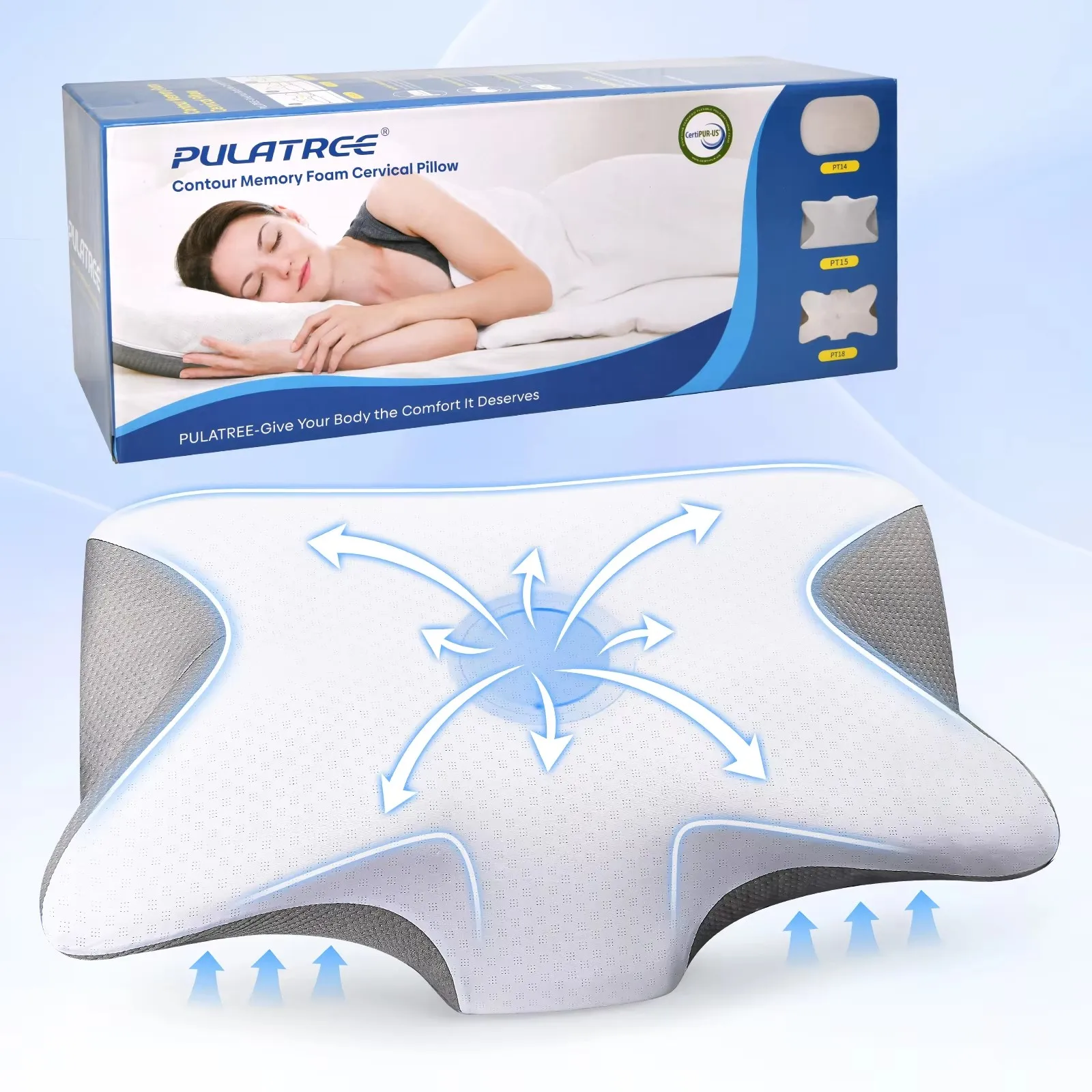 

Pulatree Pillow Odorless Orthopedic Pillow For Neck And Shoulder Pain Memory Foam Neck Pillow Ergonomic Sleeping Cervical Pillow