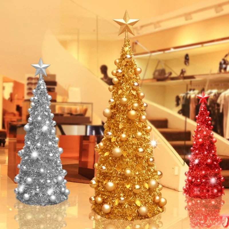 

Рождественская елка со сложенным и хранилищем в форме башни, серебряный и золотой комплект для рождественской елки, украшение для дома, складная башня