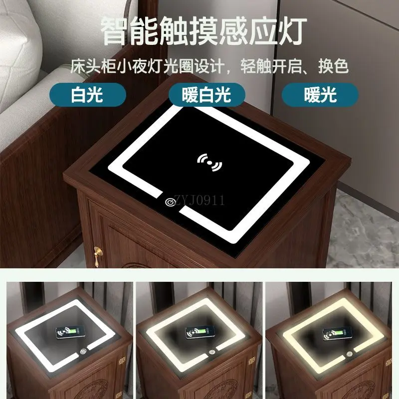 Solid wood safe with night light 68cm smart bedside table password safe - view 5