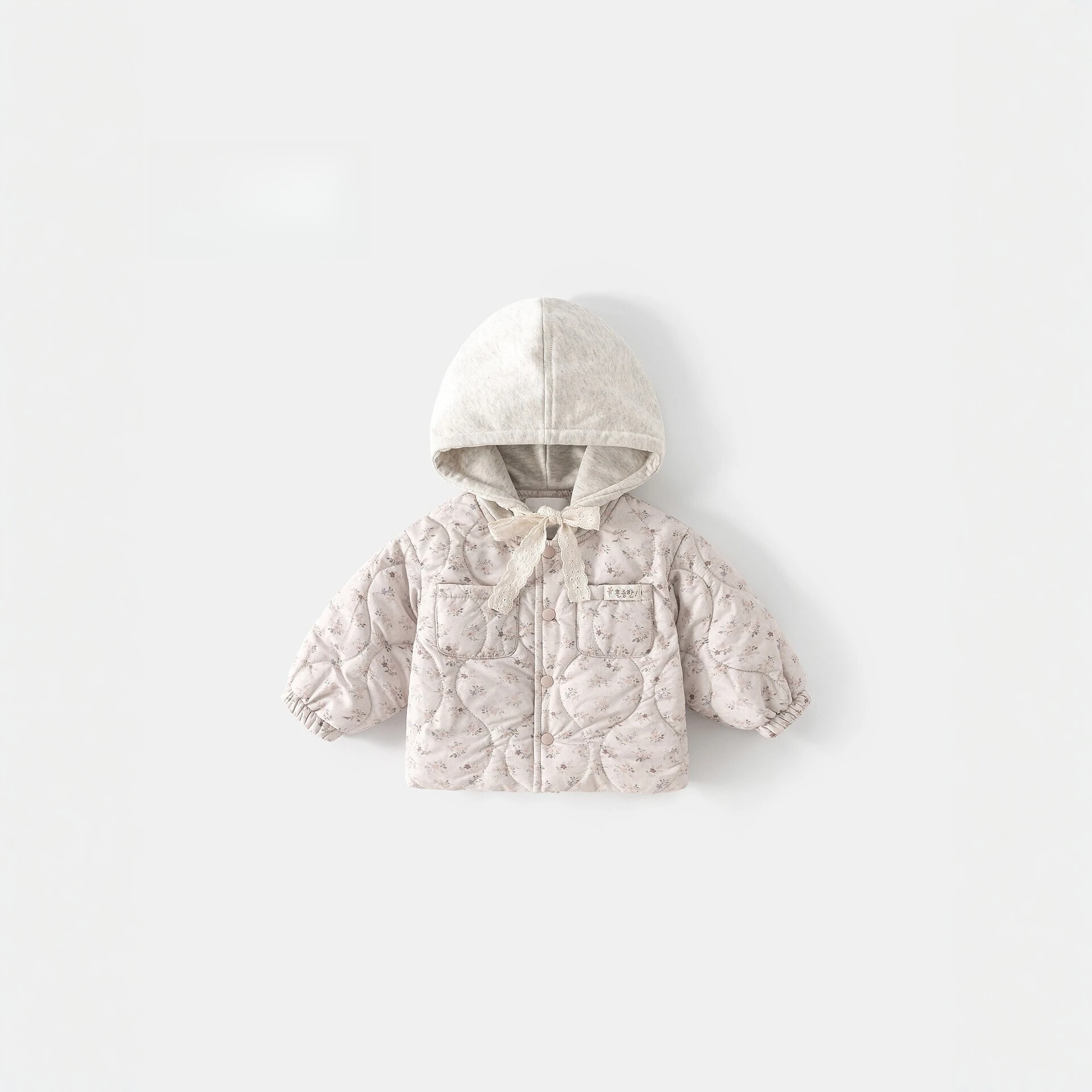Girls Quilted Coat Autumn Winter 2026 New Jacket Kids Fashion Floral Print Hooded Single-breasted Parkas