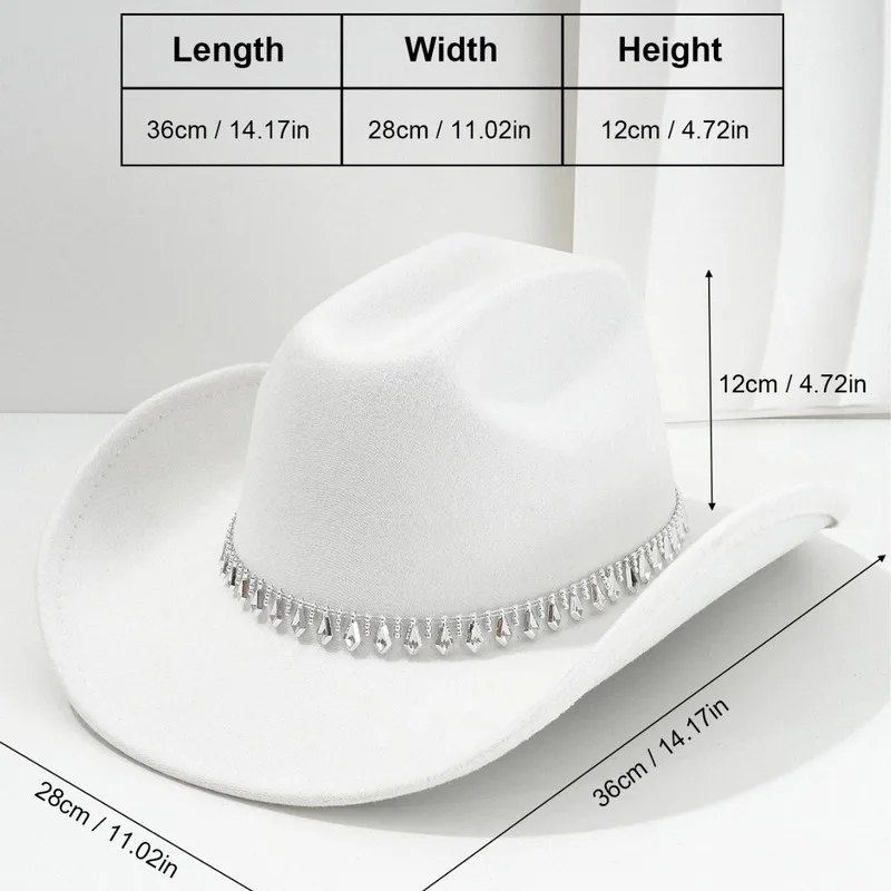 Men's and women's western cowboy hats, fashionable diamond-shaped sword rhinestone chain, gentleman's vintage jazz hat.
