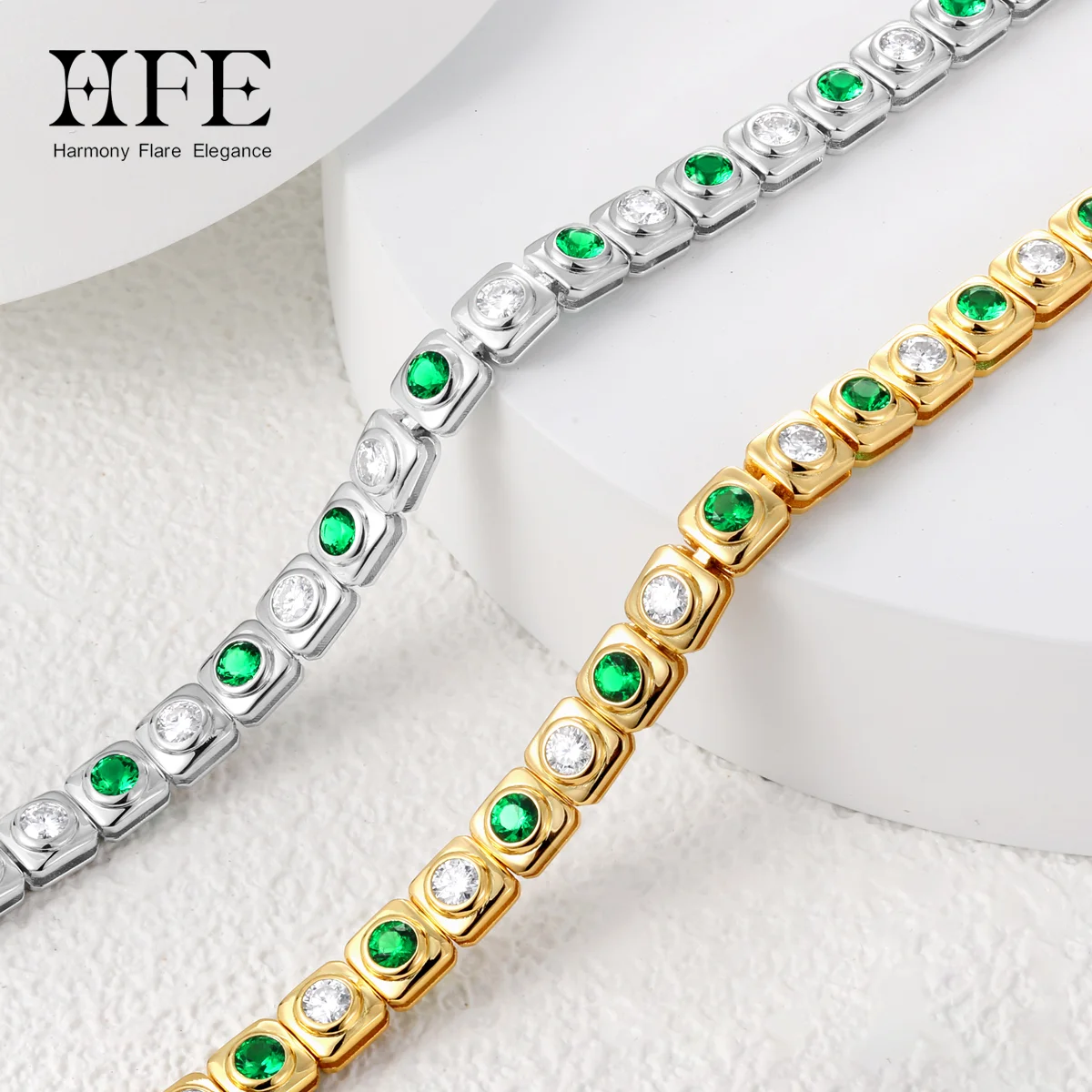 

H 3.0mm Emerald Moissanite Bracelet Laboratory Diamond 18K Plated White Gold Suitable for Women's Luxury Jewelry Christmas Gift