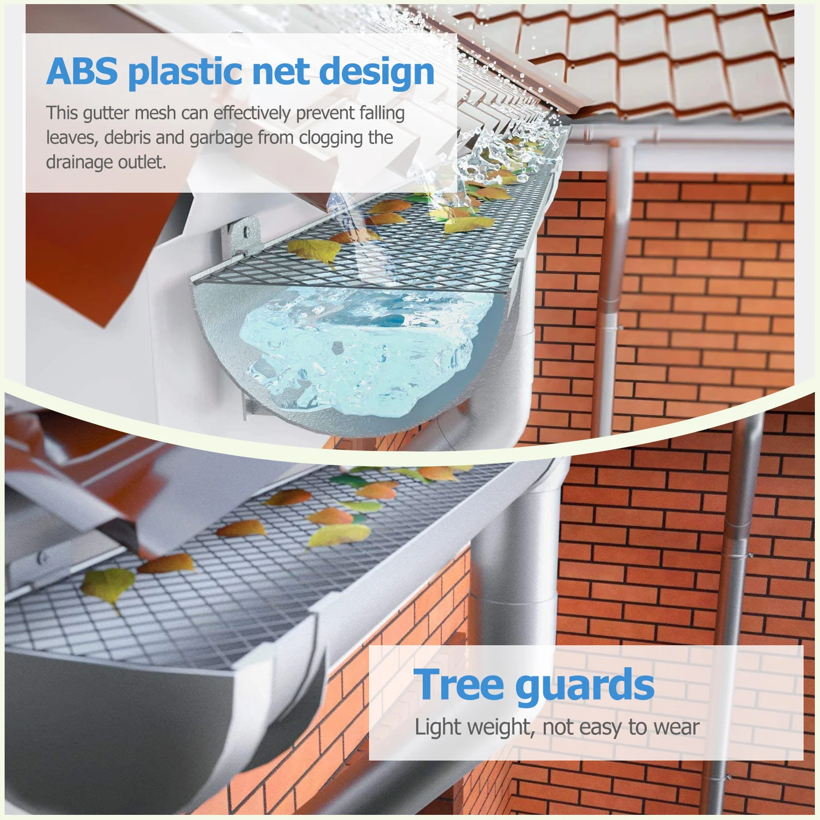 ABS البلاستيك مزراب شبكة واقية صافي سقف ورقة الحرس غطاء ماسوره التصريف استنزاف تصفية لفة مكافحة انسداد مزراب الحرس الشاشة #3