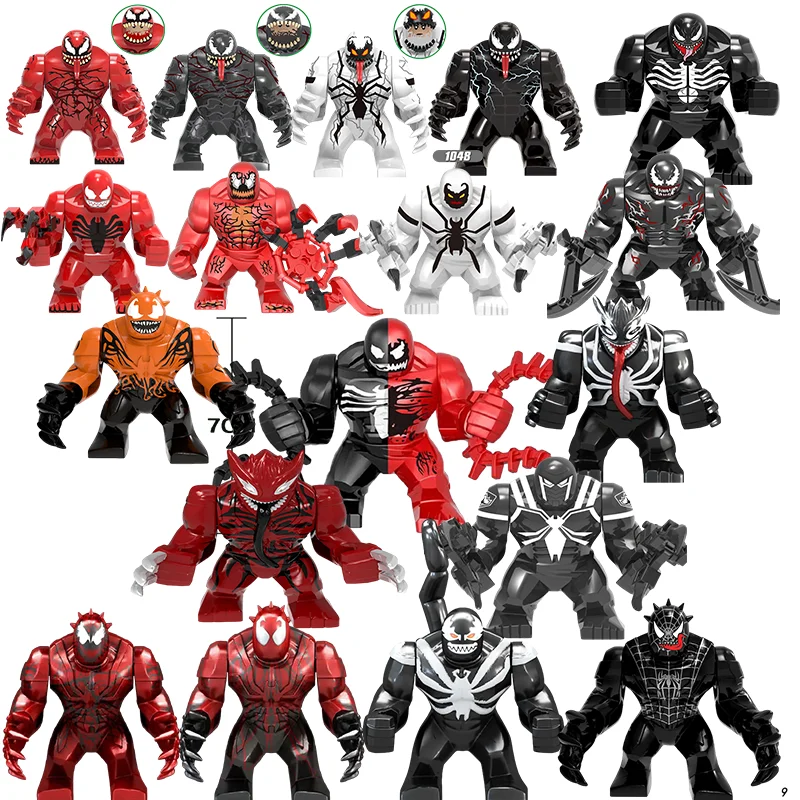 Marvel anime characters, building block superheroes, Spider Man, Venom, complete collection of assembled toy building block huma