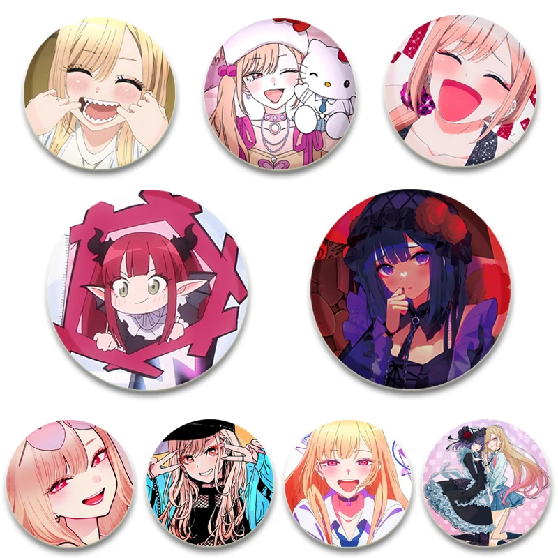 

32/44/58mm Anime My Dress-Up Darling Round Pin Cartoon Character Badge Role Play Handmade Tinplate Brooch for Clothes Decoration