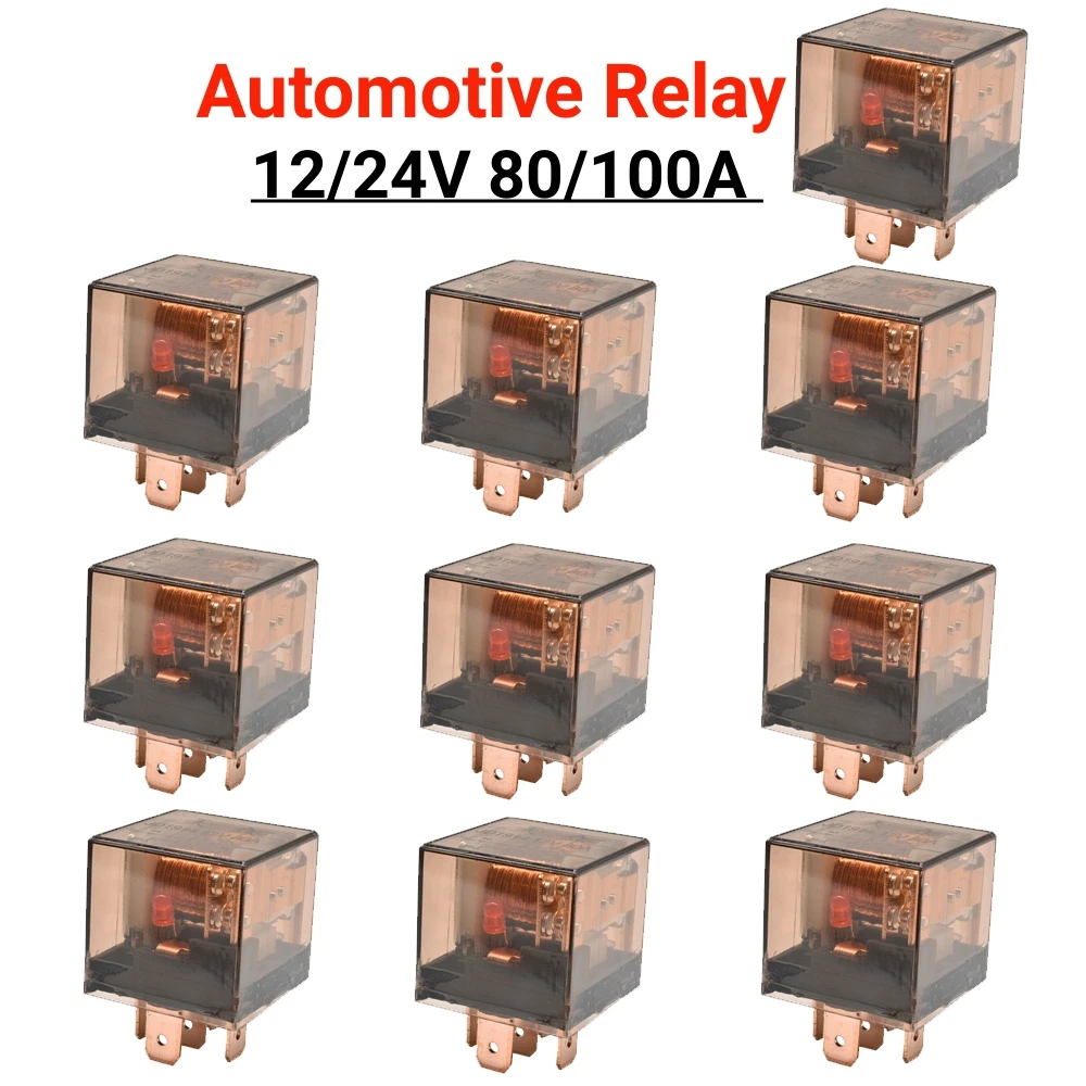 10PCS Waterproof Automotive Relay DC12/24V 80/100A 5Pin SPDT Car Control Device Car Relays DC 24V High Capacity Switching