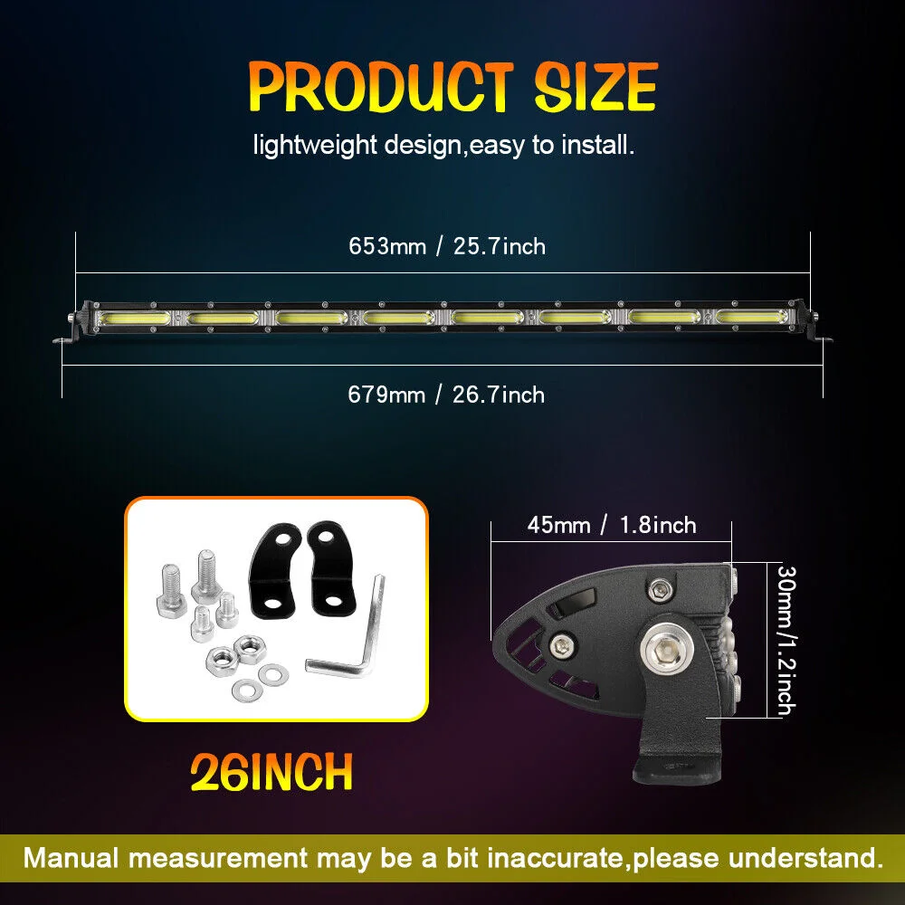 Barra Led off Road 7 Inch 18w Slim Car Work Light Bar Strobe Warning Light Cob Single-row Offroad Suv Truck for Car Parts