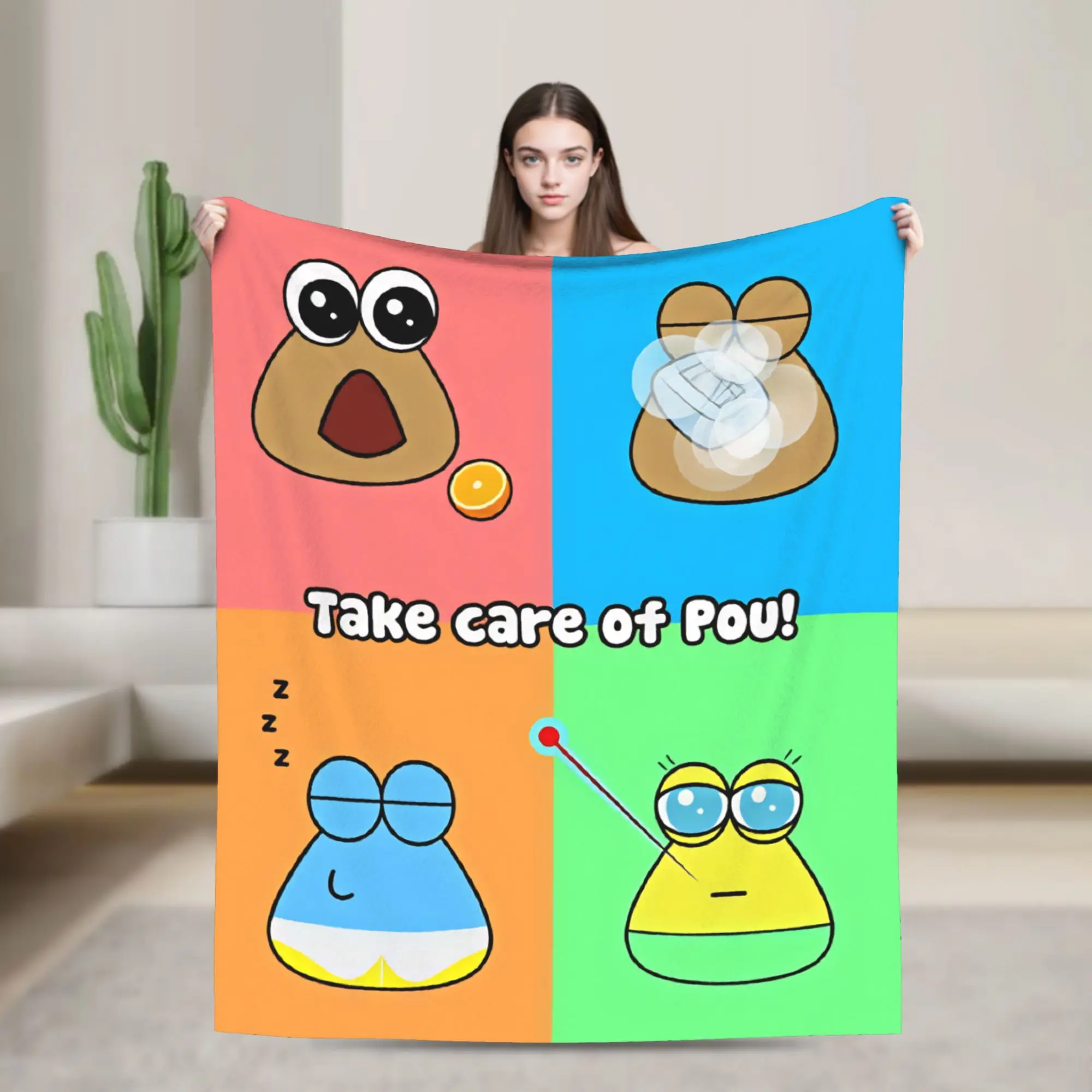 Pet Alien Pou Animated Television Flannel Blanket Warm Soft Throw Blanket for Living Room Travel Office Bedspread Sofa Bed Cover