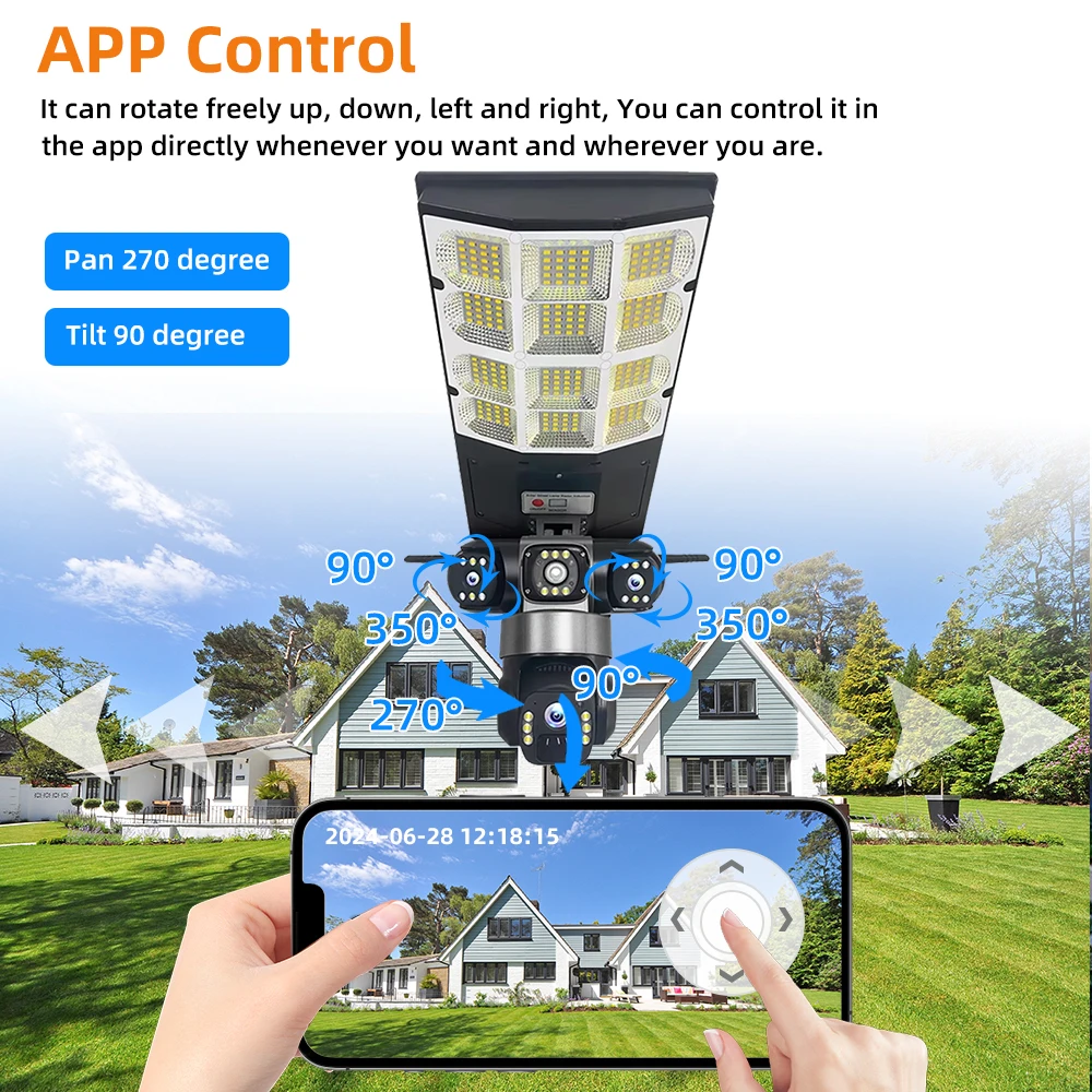 واي فاي كاميرا تعمل بالطاقة الشمسية في الهواء الطلق أضواء الشوارع 16000mAh بطارية 3 طرق الضوء مستشعر كشف الحركة التحكم عن بعد الثلاثي عدسة كاميرا IP #2