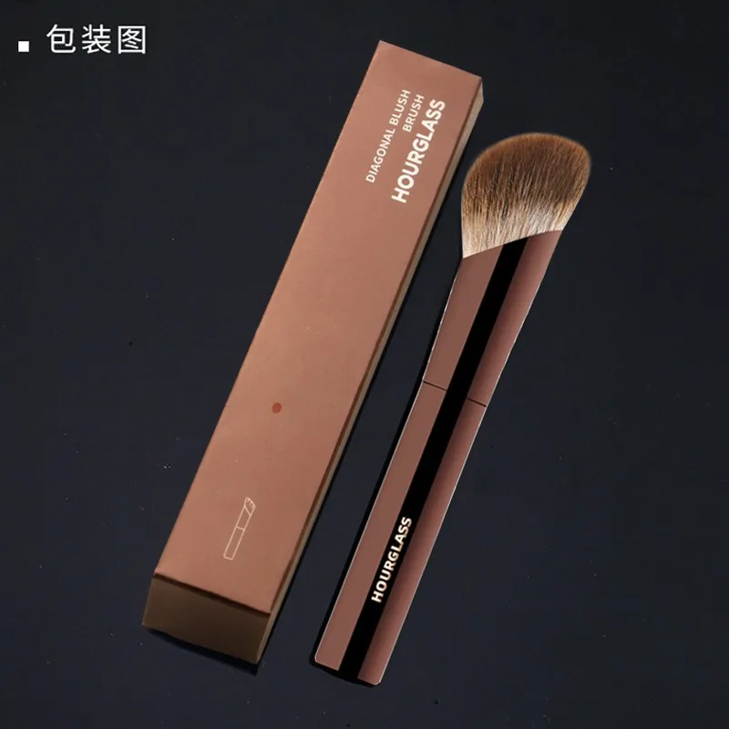 1pc Hourglass Fox hair Diagonal Blush brush Makeup Soft Professional Powder Contour Make Up Brush Metal Handle cosmetic tools