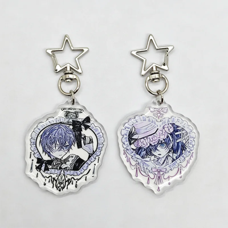 Anime Black Butler Ciel Phantomhive Elizabeth Midford Cosplay Keychain Acrylic Pendant Keyring 1 Pair Key Chain Bag Accessories