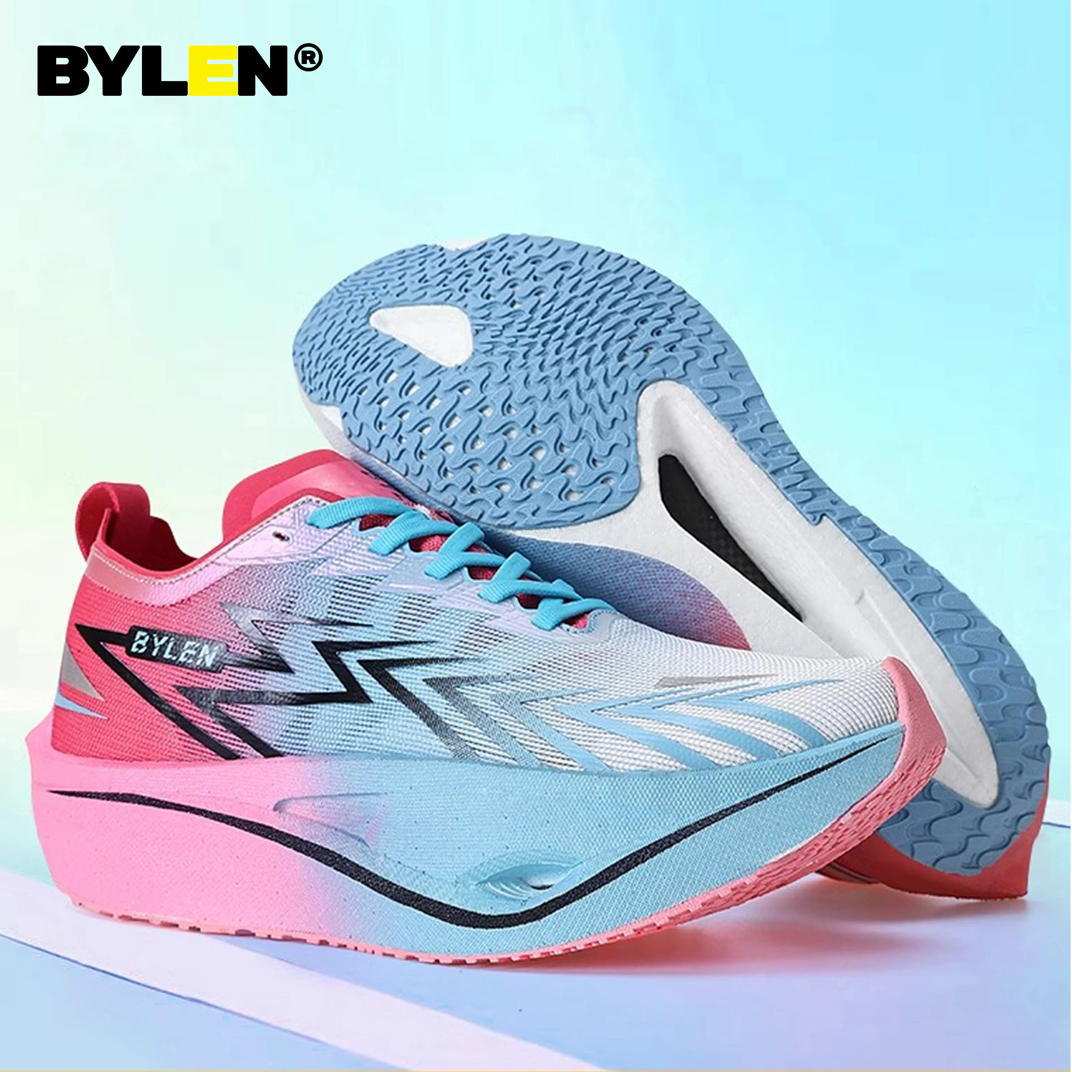 BYLEN 2025 Men Marathon Running Shoes Full Palm Carbon Plate Racing Breathable Cushioning Non-Slip Sneakers Male