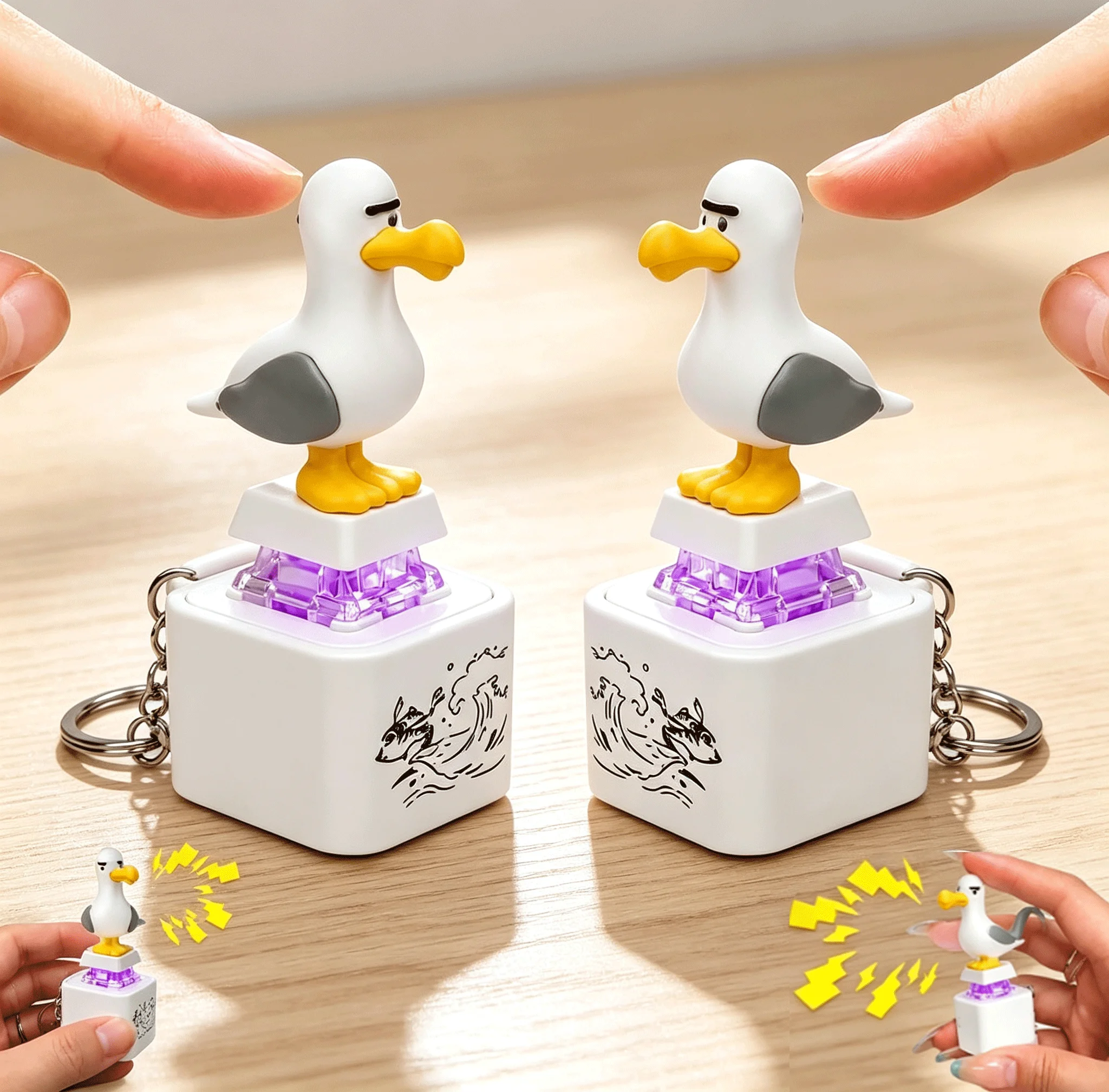 Fun Mine Seagull Shaped Stress Relief Push Button Fidget Toy Keycap Keychain Luminous Pendant Anime Peripheral  Decor Gift Toys