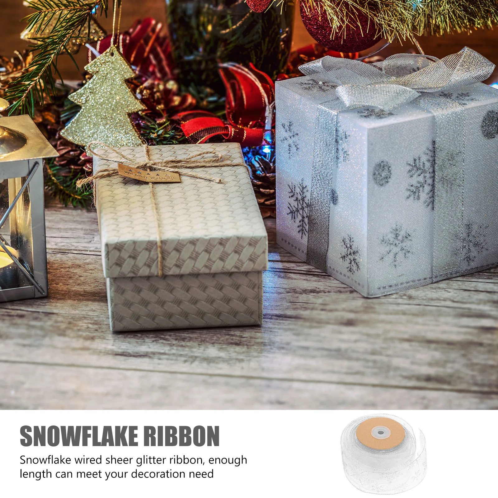 

1 Roll Snowflake Wired Sheer Glitter Ribbon 10M Christmas Gift Wrap Decorative Bow Diy Craft Tree Wreath Packaging Ornament