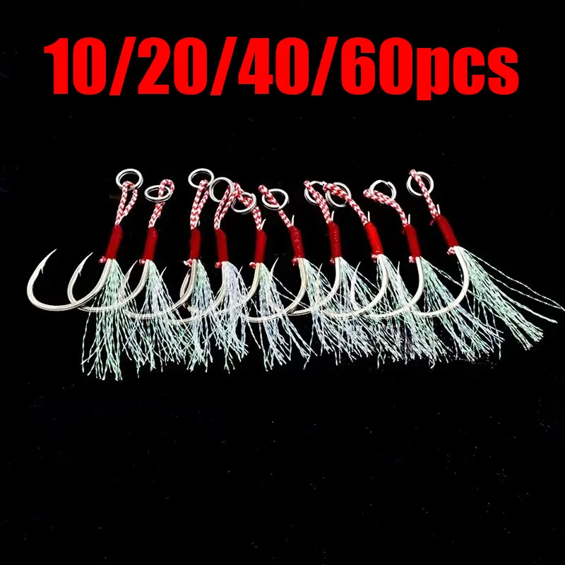 10/20/40/60 Stück Guss-Jig-Assist-Haken aus Hochkohlenstoffstahl, Angelzubehör für Slow Jigging, Meeresangeln, Fischhaken mit Winkel, Widerhaken, Gewinde und Feder