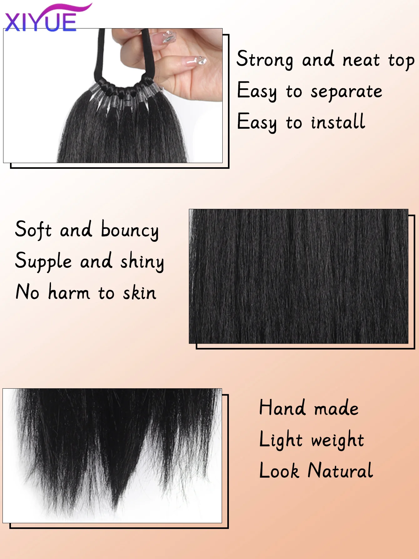 Extensions de cheveux synthétiques droites queue de cheval cheveux naturels fausse queue pour les femmes queue aérienne de cheval fausse queue de cochon blanc et noir