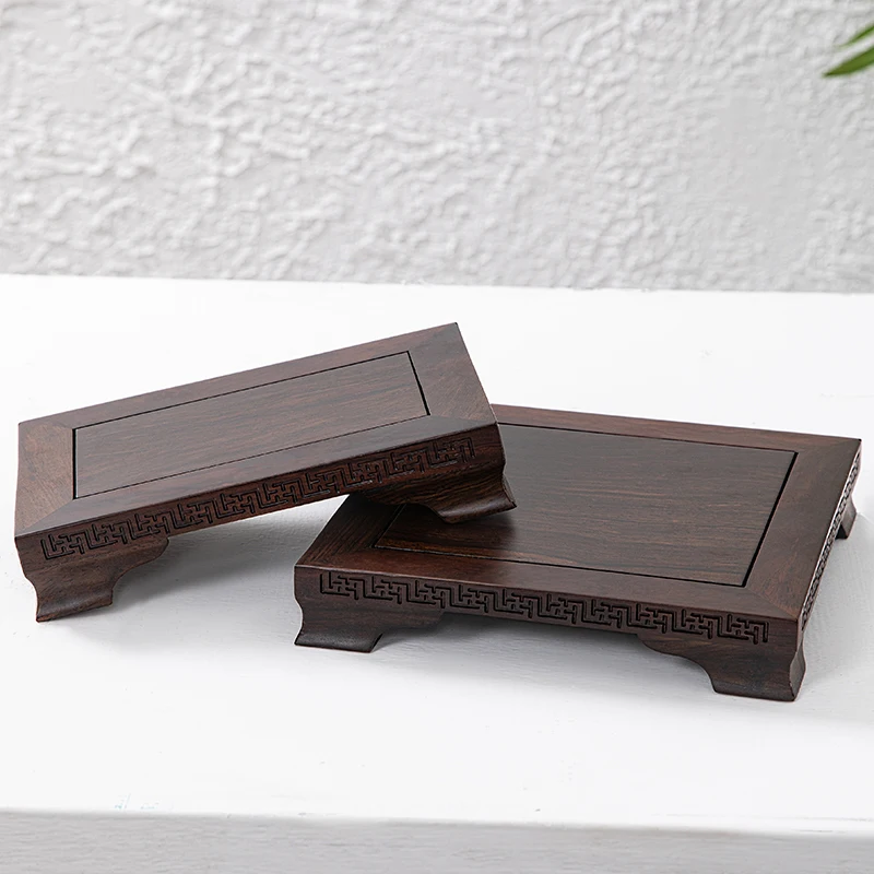 Solid wood base, strange stone fish tank,  bonsai Buddha statue, handicraft ornament, square rectangular wooden bracket.