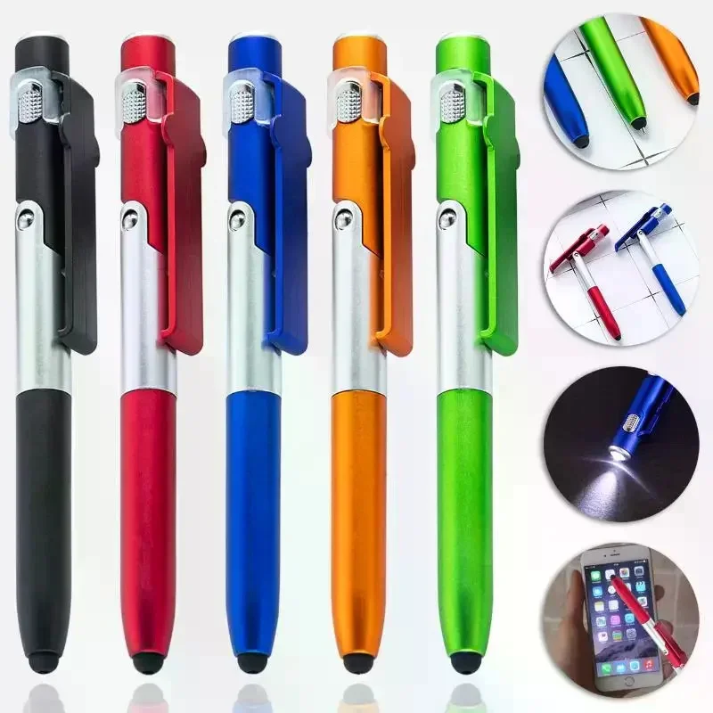 1-5Pcs 4-In-1 Multifunction Ballpoint Pen LED Light Foldable Phone Stand Night Reading Writing Pencil For Office School Students