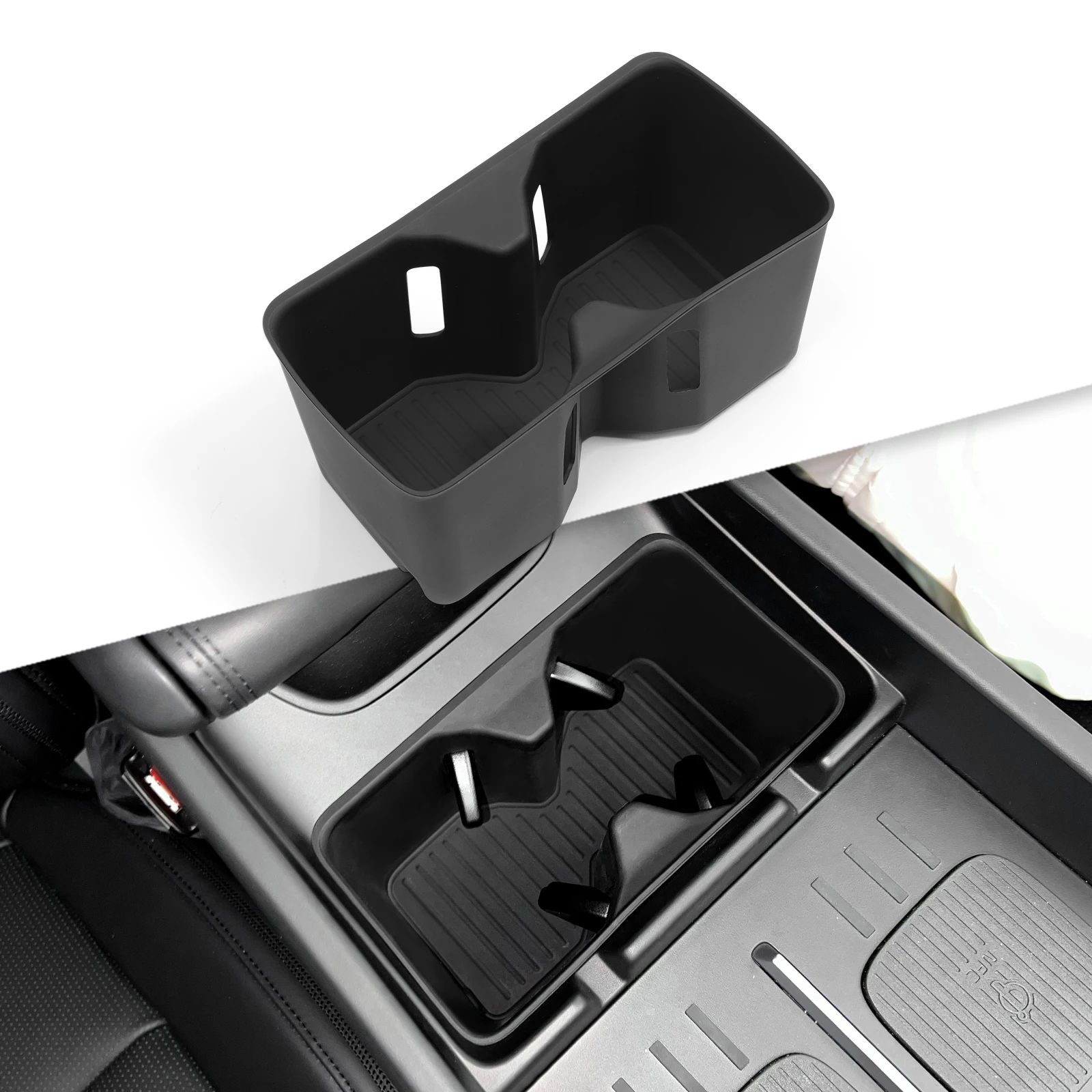 for Hyundai Santa Fe 2024 2025 Water Cup Holder Storage Box Silicone Shock-Absorbing Cup Tray Tidying Car Accessories