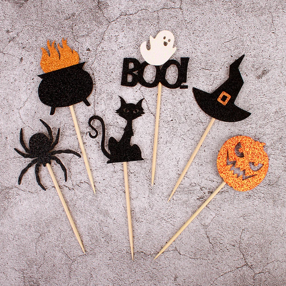 

24pcs Halloween Toppers 6 Styles Creepy Cake Inserts For Halloween Party Dessert Picks Reusable Cupcake Toppers Cake Decorations