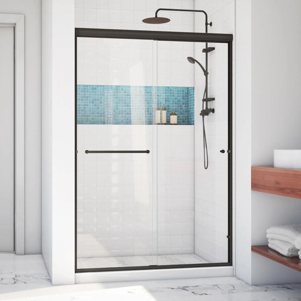 

44-48 in. W x 70 3/8 in. H Semi-Frameless Sliding Shower Door in Oil Rubbed Bronze and Clear Glass