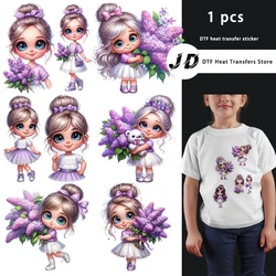 Cute Purple Lavender Big Eyed Girl Iron On Patch Heat Transfer On Clothes DTF Children's clothing Iron on transfer