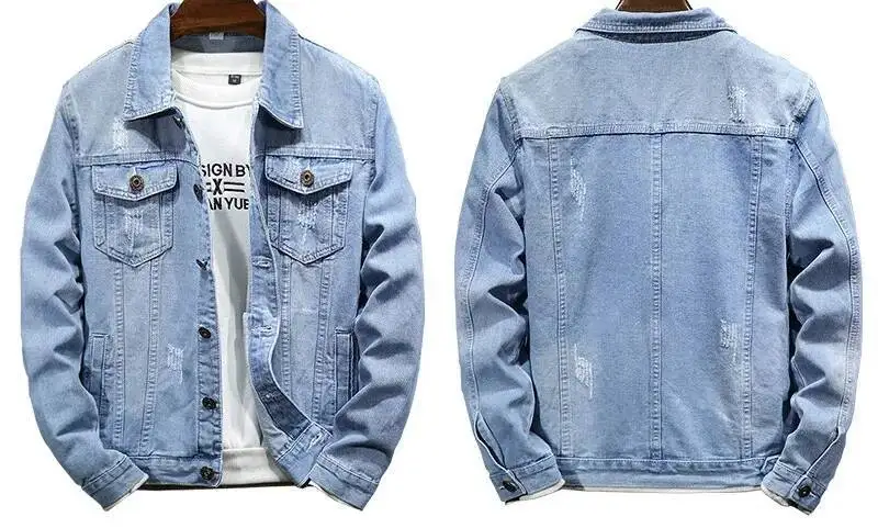 الدنيم سترة الرجال معاطف رفض طوق معطف كم كامل عادية فضفاض منتظم واحدة الصدر سترات بسيطة الخريف الشتاء #5