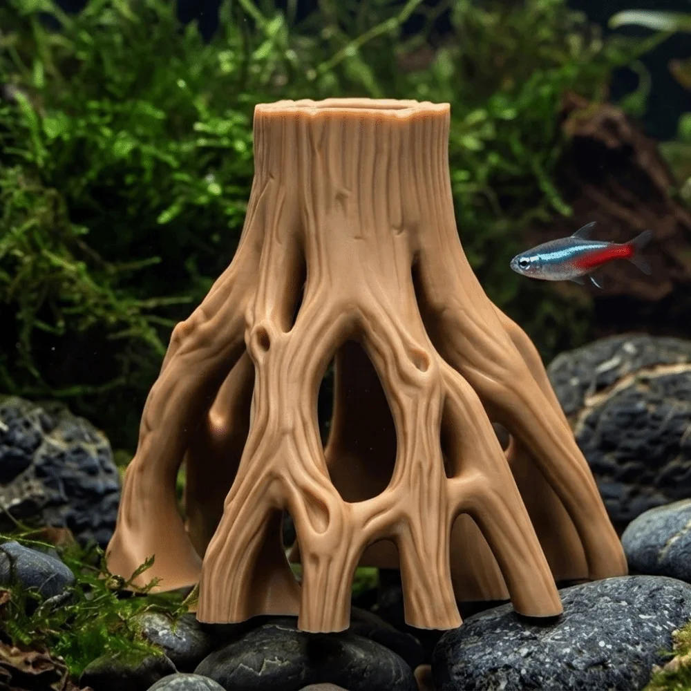 3D Printed Tree Stump Fish Tank Decoration Plastic Irregular Aquarium Landscaping Multi-Hole Fish Habitat Shrimp Aquarium