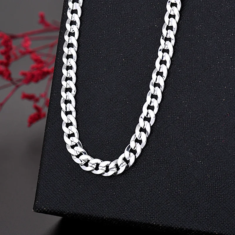 Fine Silver color Creative 7MM Chain bracelets neckalces jewelry set for man women fashion Party wedding accessories gift