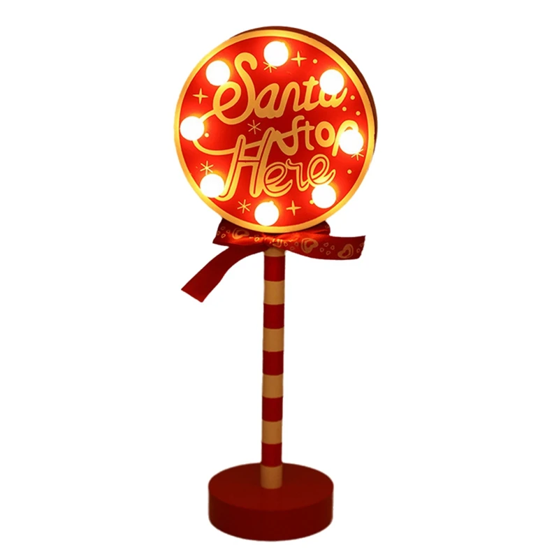 Christmas Vintage Lights North Pole Sign LED Light Street Sign Christmas Wooden Tabletop Decoration Christmas Decor