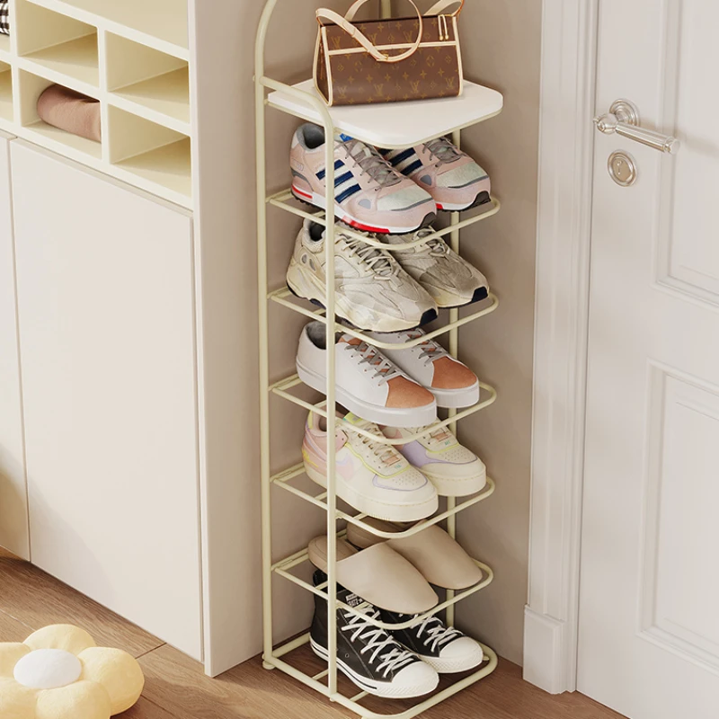 

Cream style simple shoe rack for home use, beautiful indoor appearance, small narrow doorstep, space saving storage cabinet