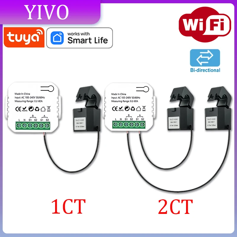 

Tuya Wifi Intelligent Energy Meter Solar PV System Power Production Consumption Bidirectional Monitoring Meter APP Control 2CT